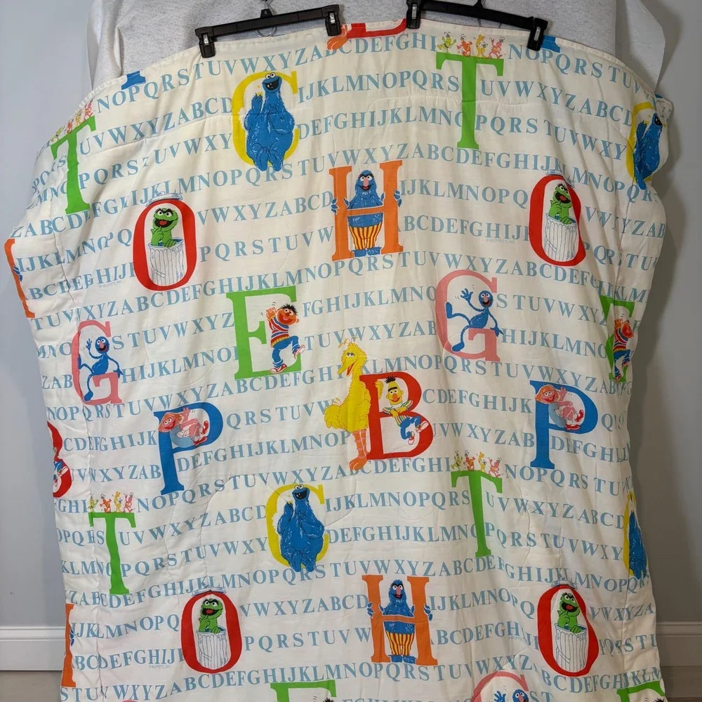 Vintage Sesame Street ABC's Alphabet Letters Comforter Twin Blanket Big Bird